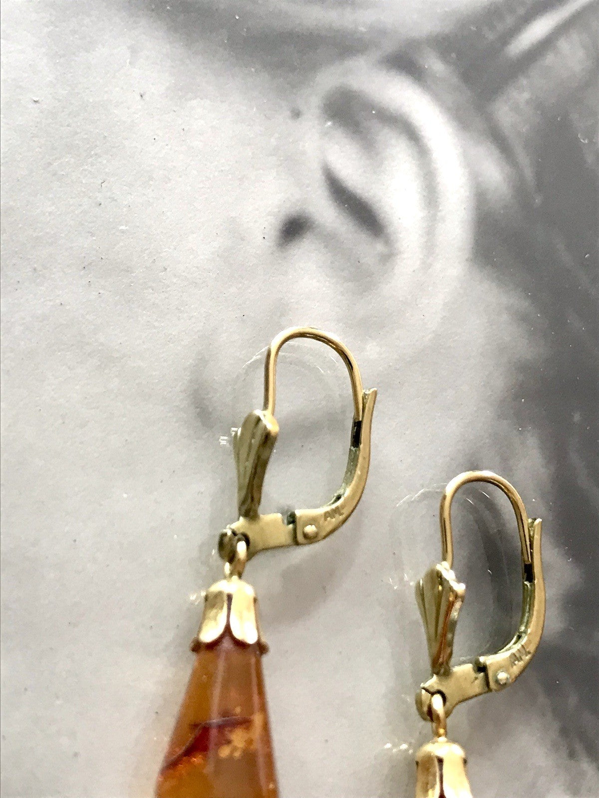 Antik Vintage Ohrhänger Ohrringe Pampel Bernstein ? DAMEN Amerik. Doublè