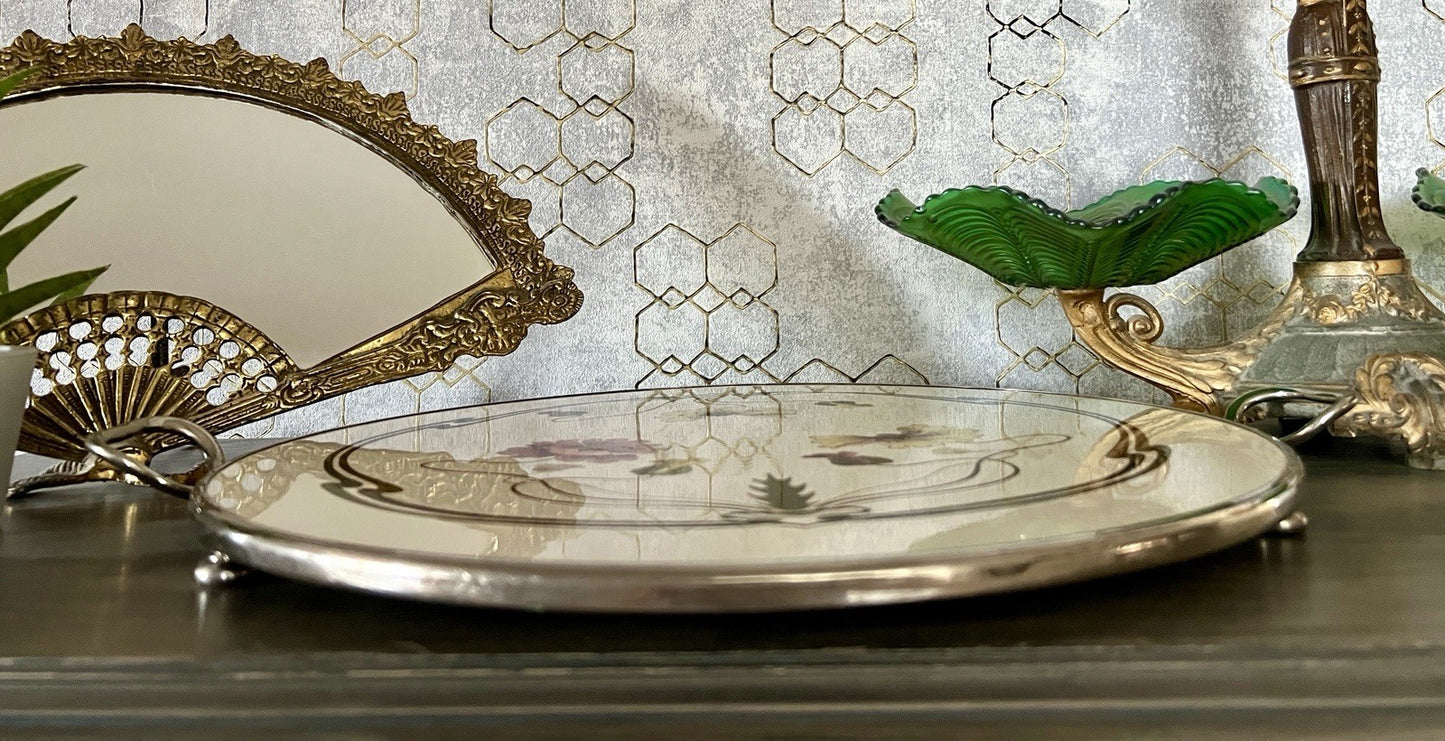 Antik WMF Jugendstil Art Deco Tortenplatte  Metallmontur Porzellan Keramik