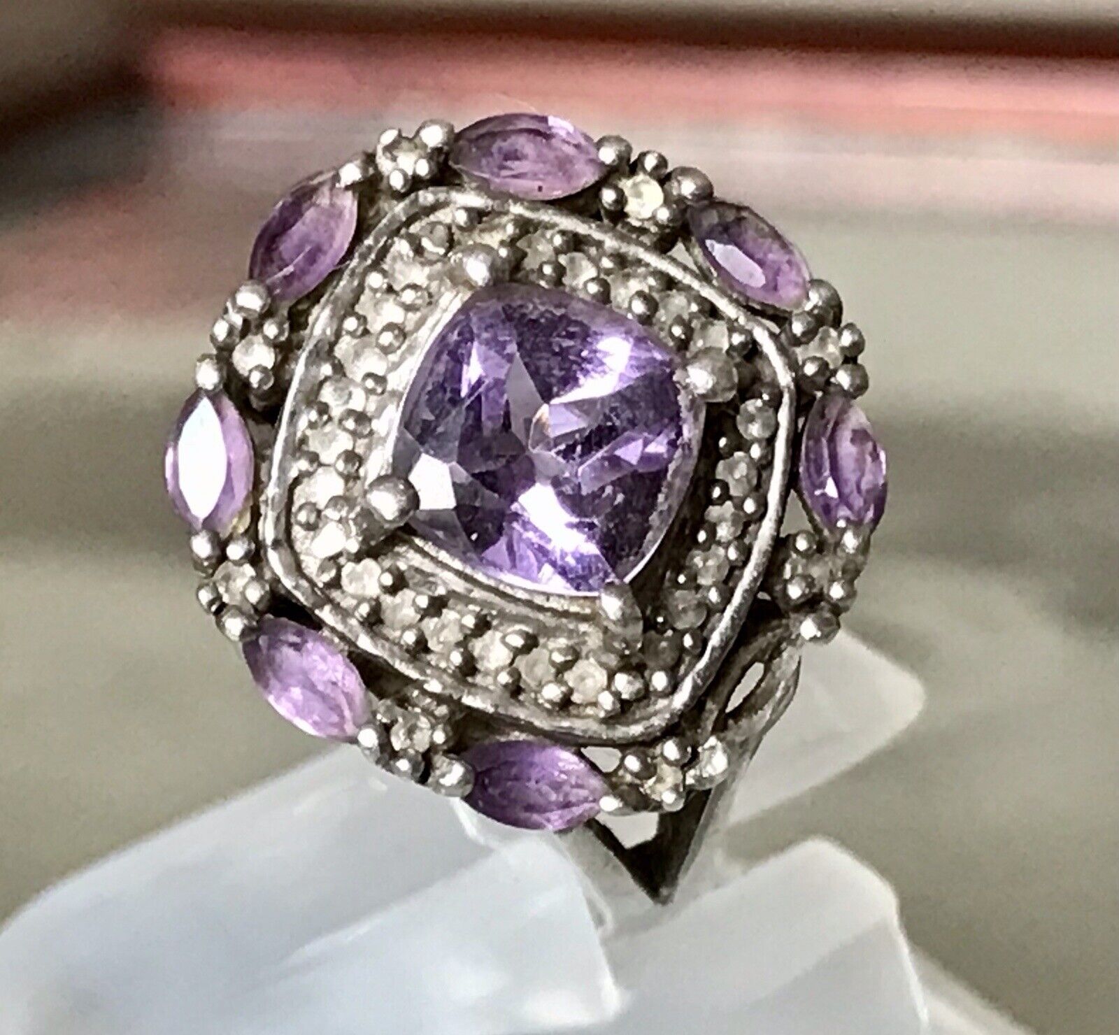 Antik Art Déco Edel DAMEN RING Silber 925 Amethyste Gr.57 58 18,1 18,5