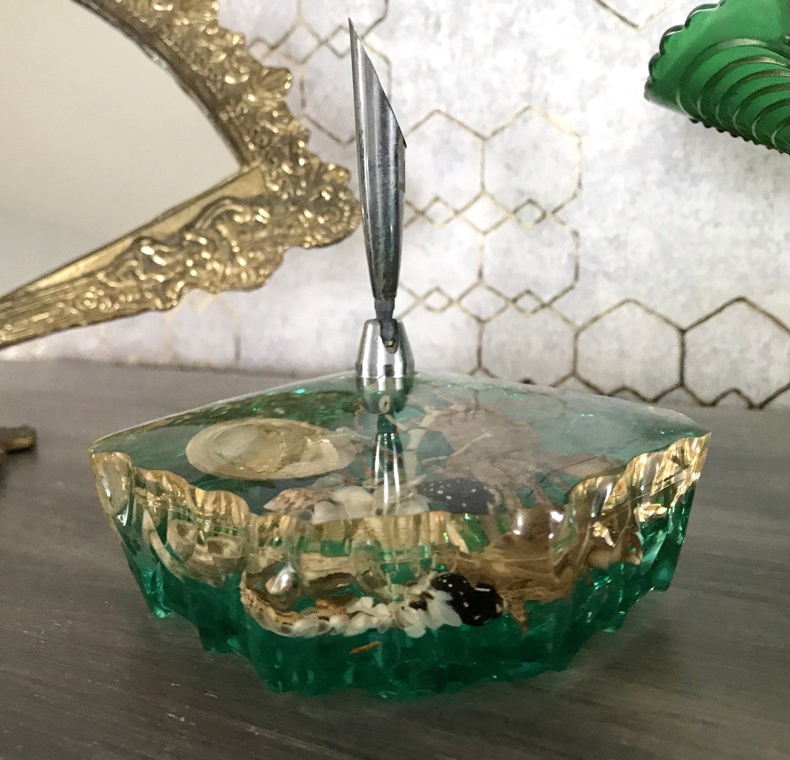 Vintage Mid Century String-Ära 60er Stifthalter Acryl Unterwasserwelt