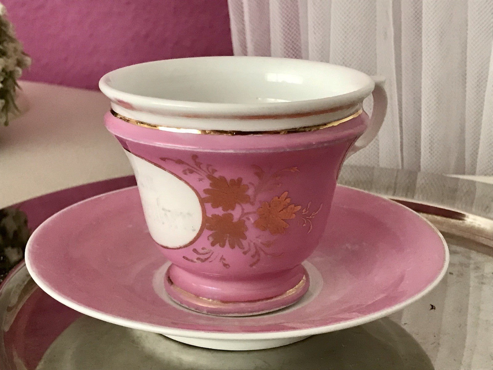 Antik Porzellan Andenken Becher Gedeck Sammeltasse Tasse „Zum Andenken“ Tielsch