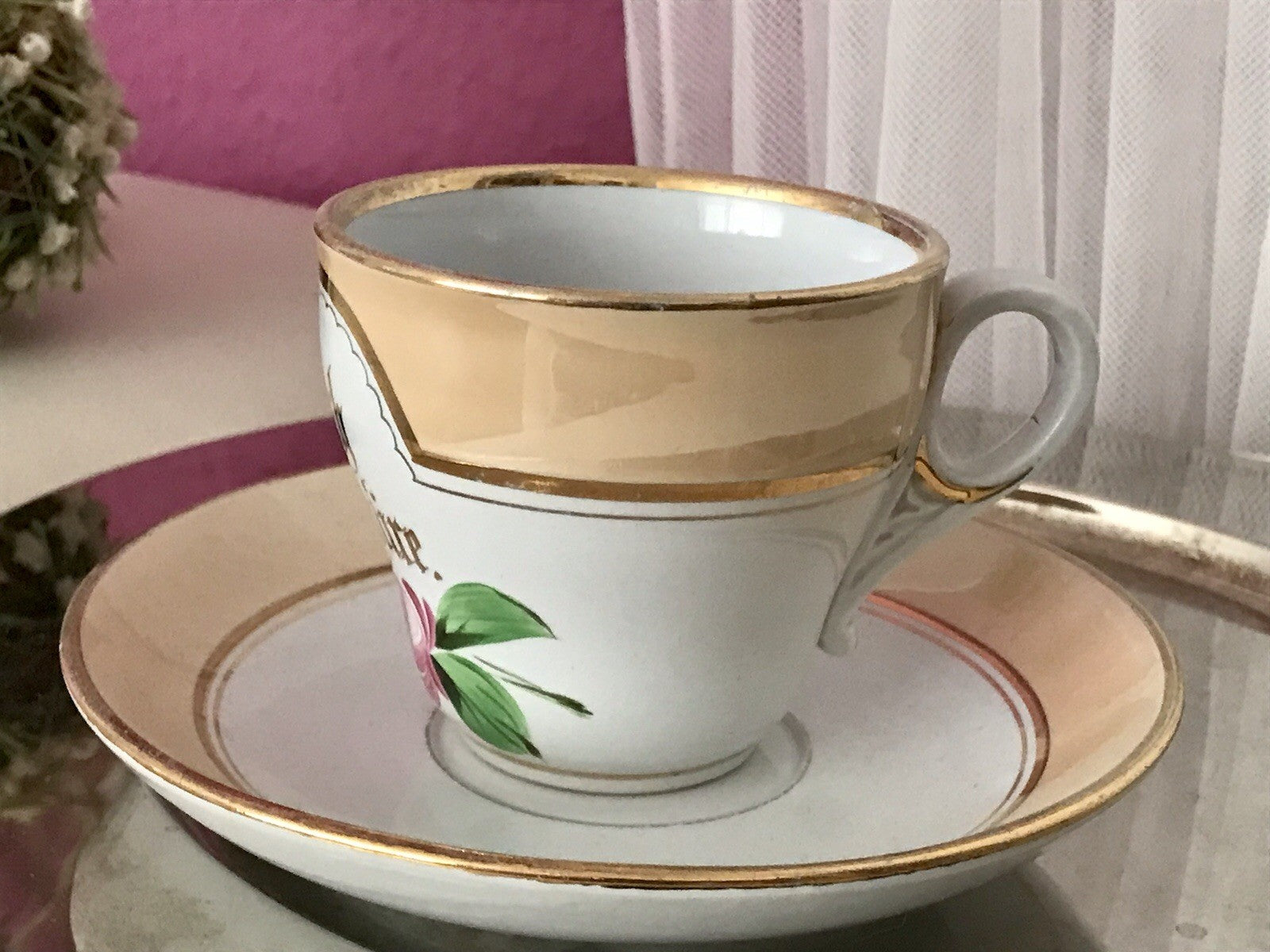 Antik Keramik ? Porzellan? Andenken Gedeck Sammeltasse Tasse „Ich gratulire“