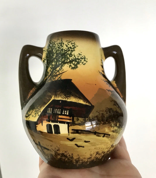 Antik  Keramik Majolika Schramberg  Vase Väschen handbemalt