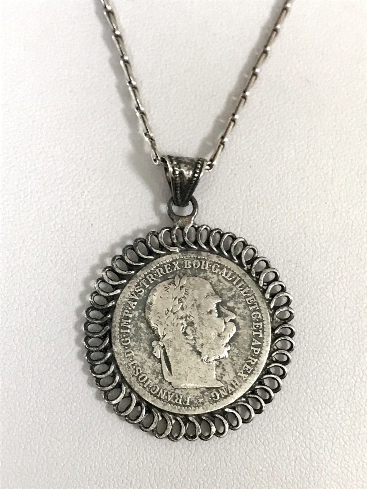 Antik Halskette Münze Kaiser Franz 1902 Anhänger Kettenanhänger Silber 835