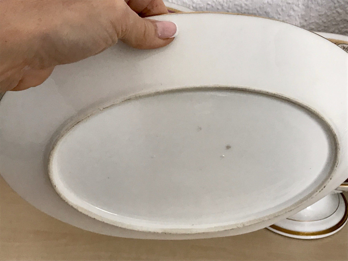 Antik Biedermeier Porzellan 1 ovale Schale  ~1845 Ligatur Monogramm JR