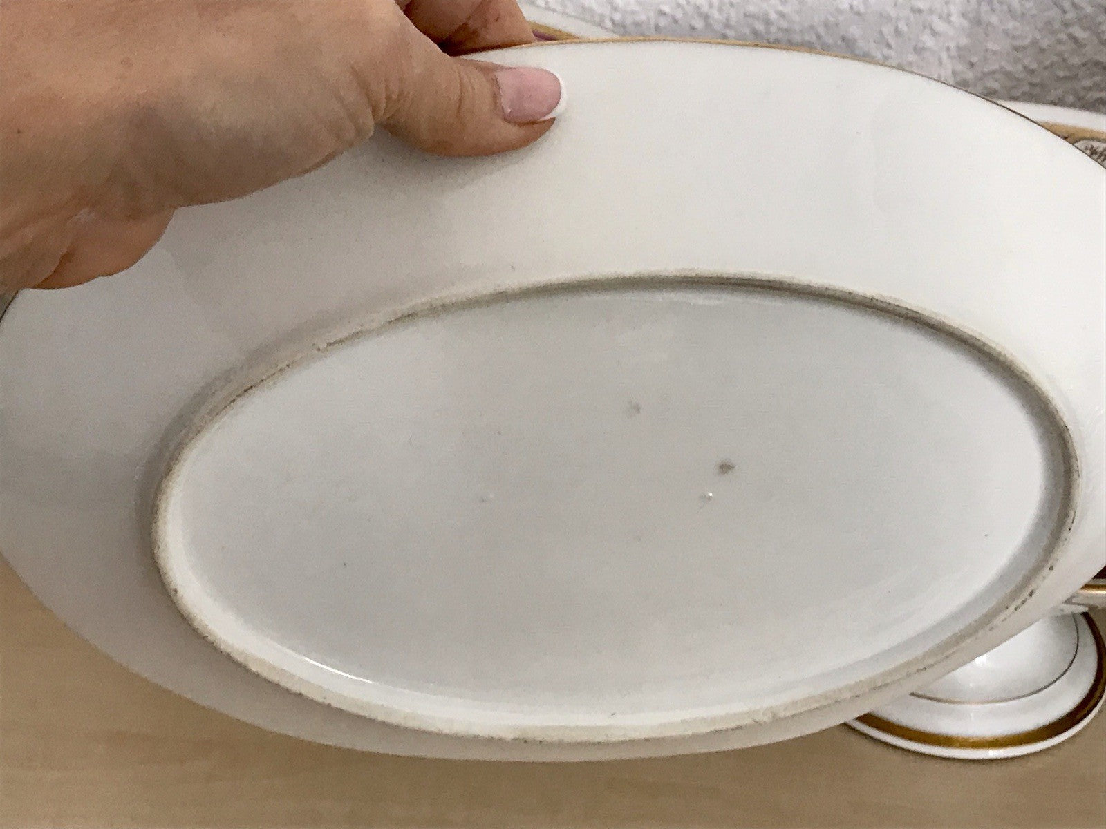 Antik Biedermeier Porzellan 1 ovale Schale  ~1845 Ligatur Monogramm JR