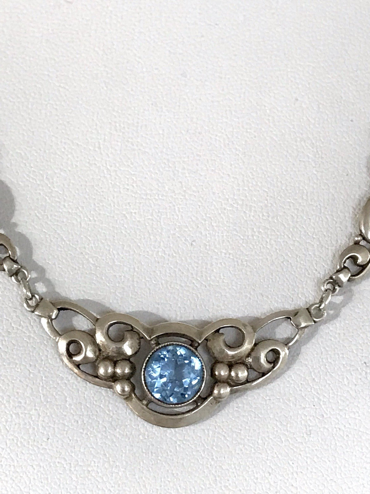 Antik 835 Sterling Silber Collier Halskette Kette Blauer Stein FBM
