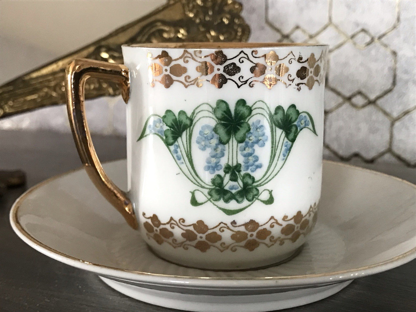 Antik Jugendstil Porzellan Andenken Gedeck Sammeltasse Tasse Geburtstag Spruch