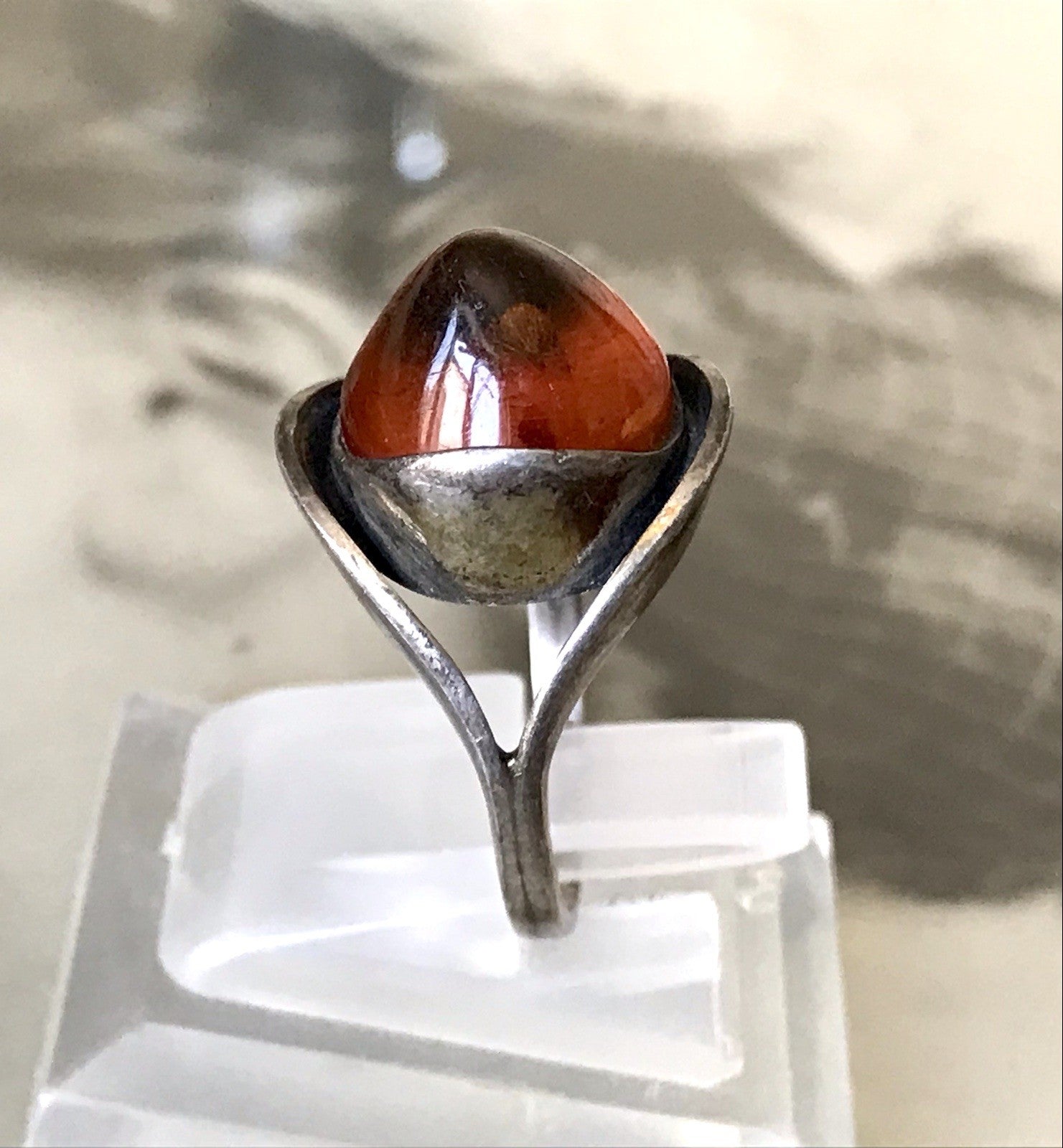 Alt Antik Vintage Edel Bernstein DAMEN RING Silber Super Design! Gr.56 57 WOW!