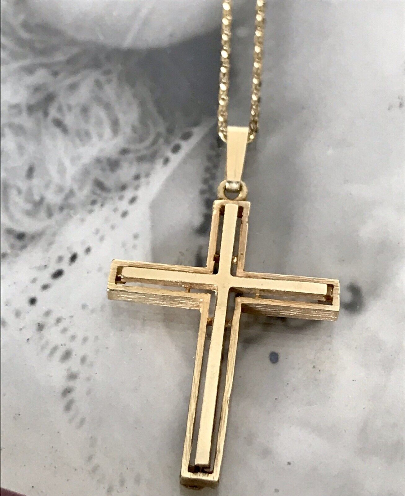 Alt Vintage Amerik. Doublè Halskette mit Kreuz Anhänger schön vergoldet schlicht