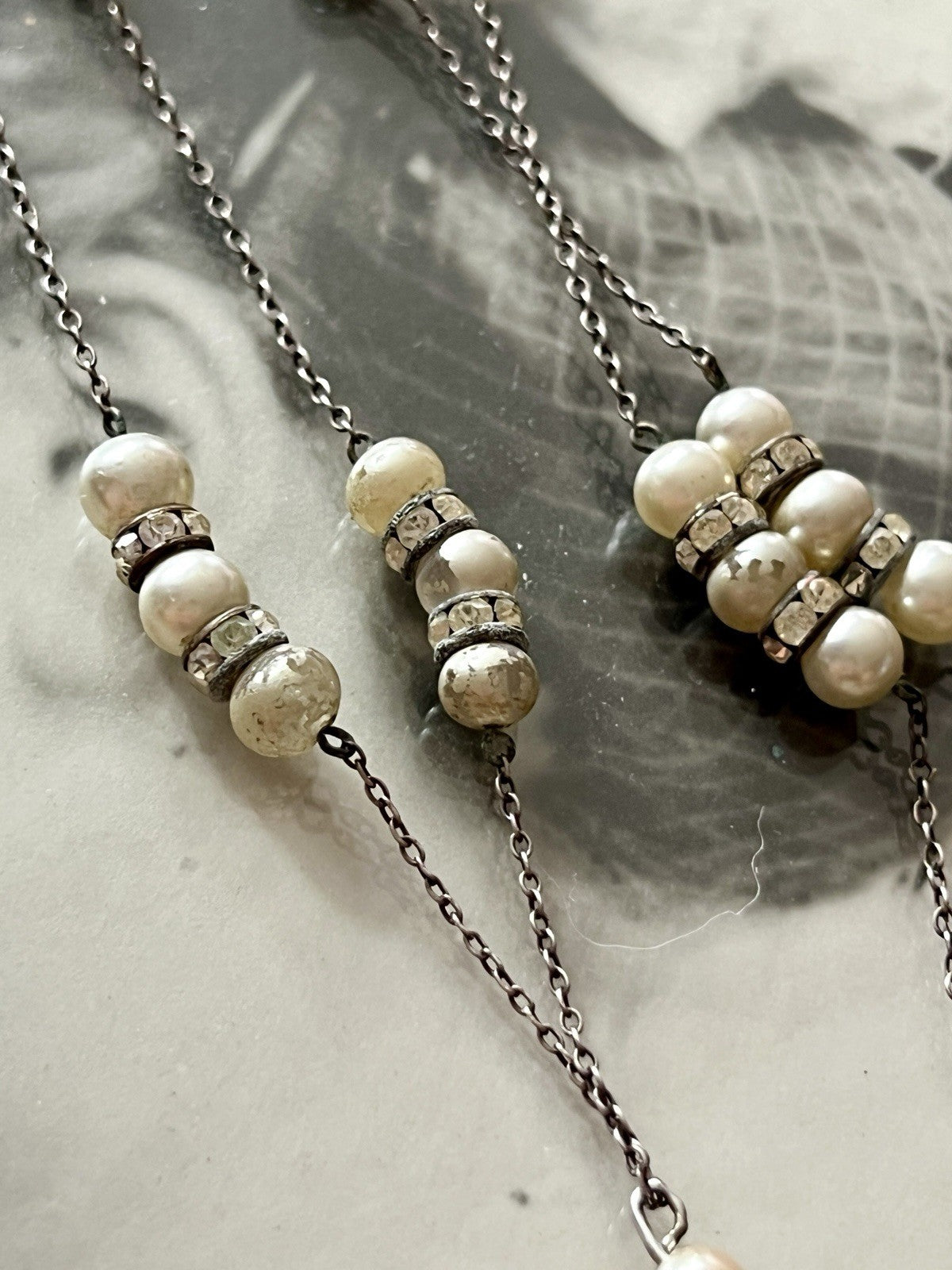 Vintage Antik? 835 Silber Collier Halskette Perlen Strass/ Steine?