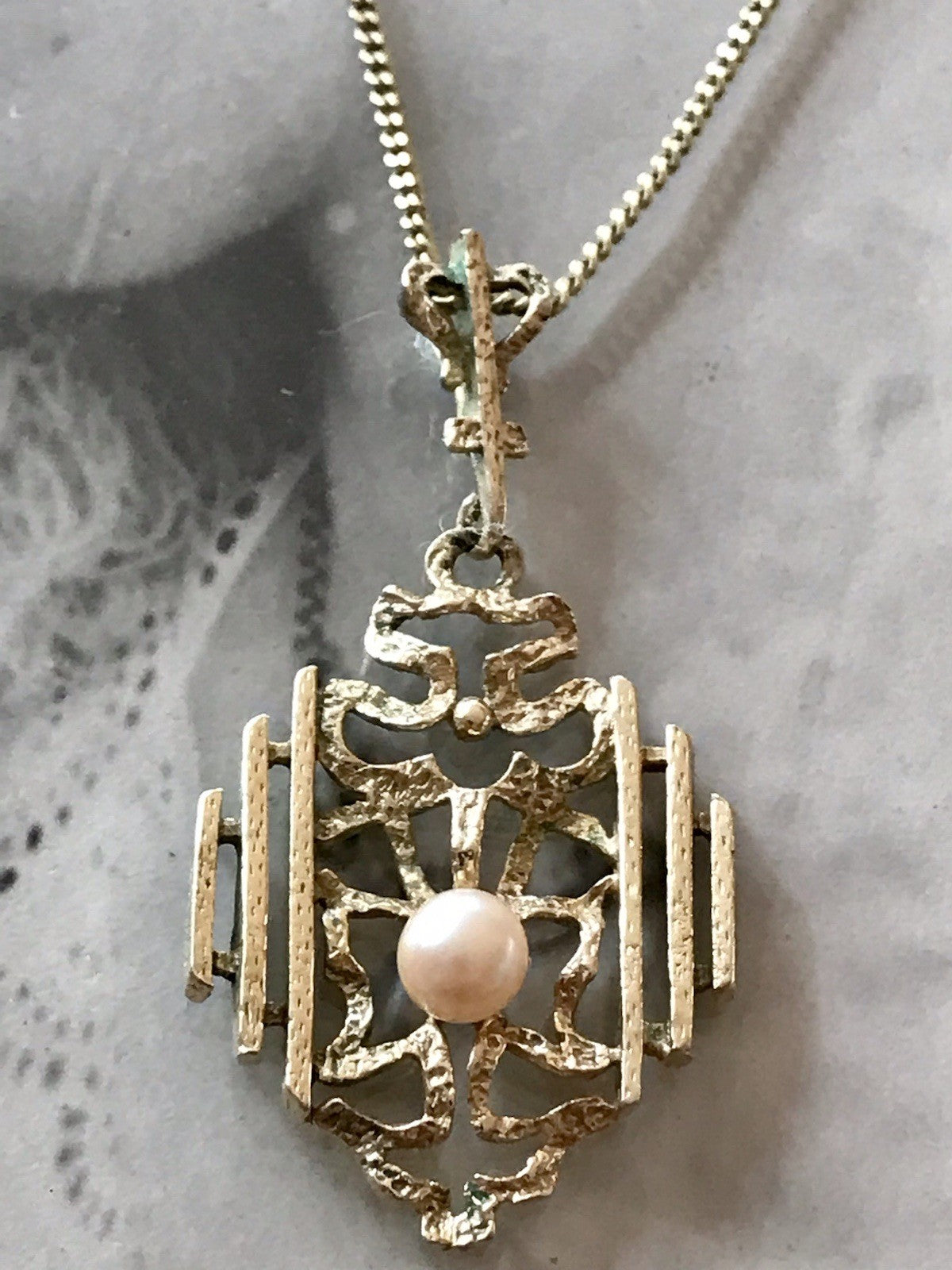 Vintage Designer Anhänger Perle Amerik. Doublè vergoldet Brutalismus MCM TeKa