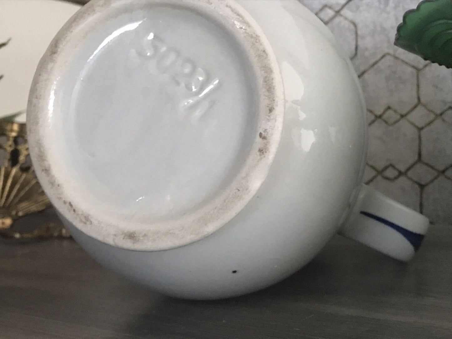 Antik Vintage alt Schankkrug Keramik Steinzeug Weinkrug Kanne grau blau Weinlese