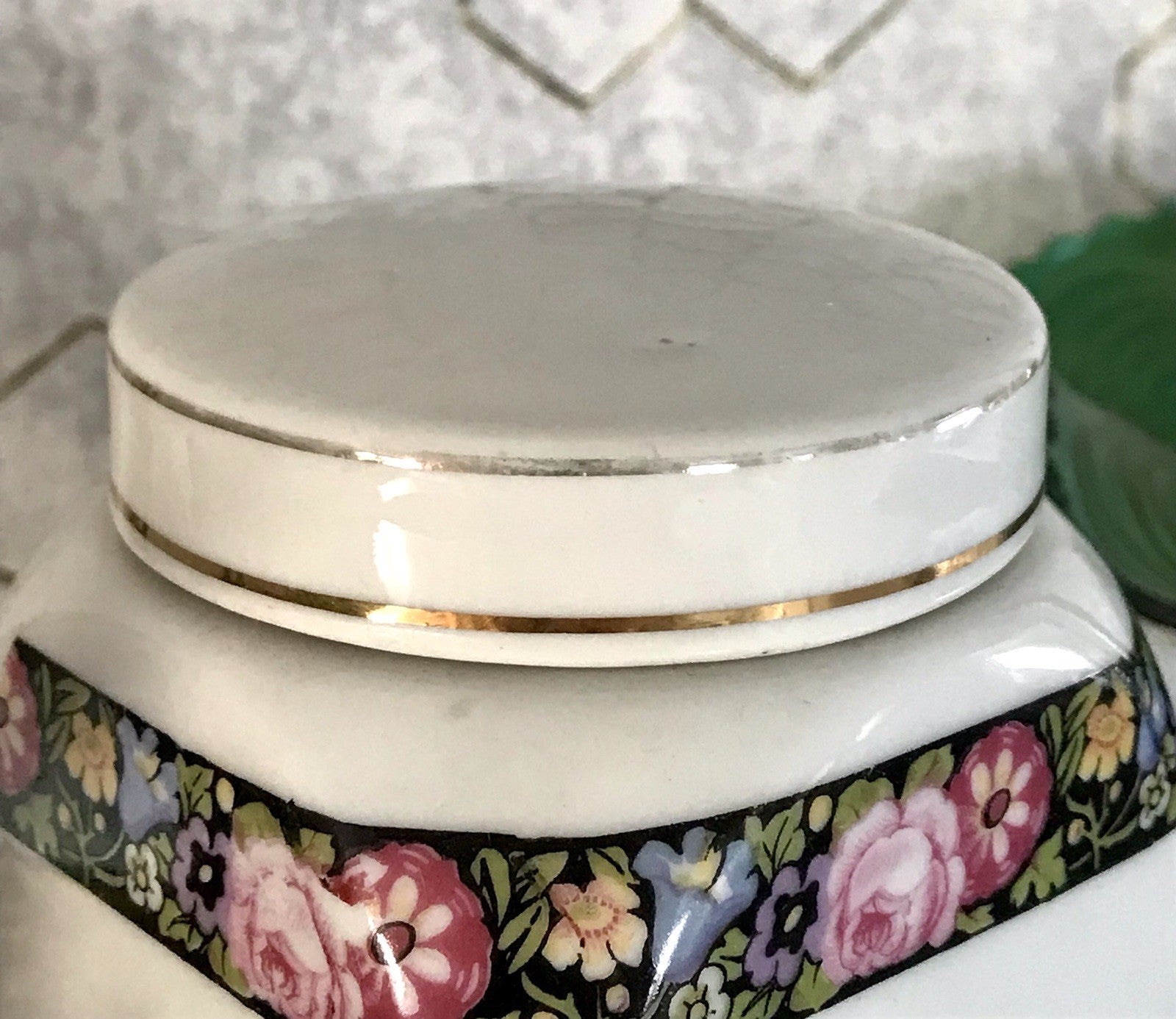 Antik Porzellan Dose Vorratsgefäß Vorratsdose Gries Blumenborte Art Déco