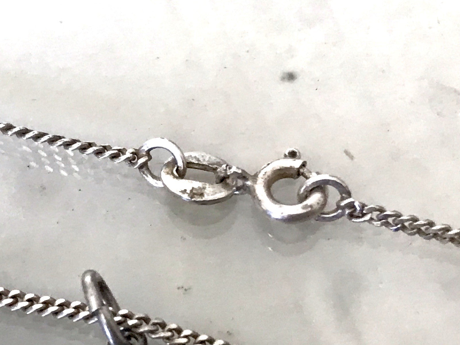 Antik Art Déco 835 Silber Halskette Kette & Rheinkiesel Stein Anhänger
