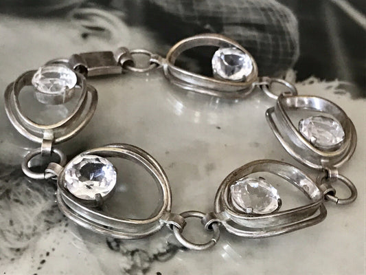 Alt Vintage 60er Armband 835 Silber  farblose Steine wunderschön!