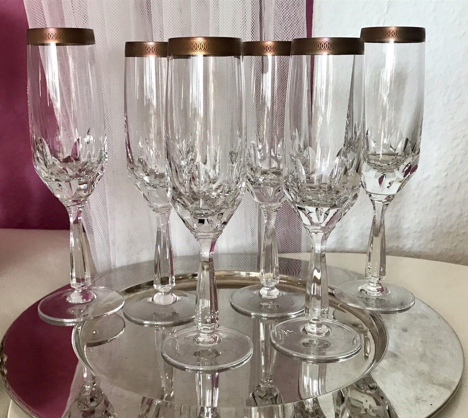 Vintage 6 EDEL Sektflöten Sektgläser Glas Kristallglas So Schön Mintonborte