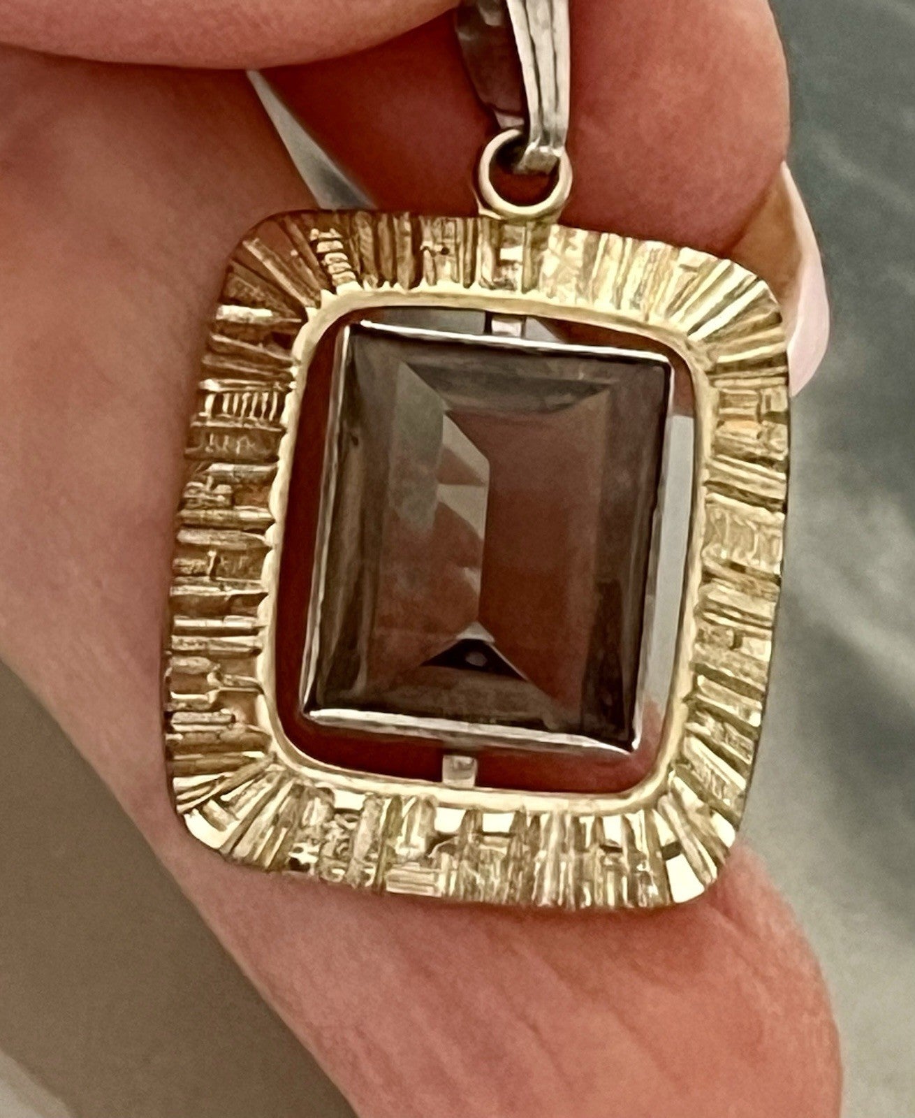 Vintage Alt Kettenanhänger Anhänger 835 K&L Silber vergoldet Rauchquarz?