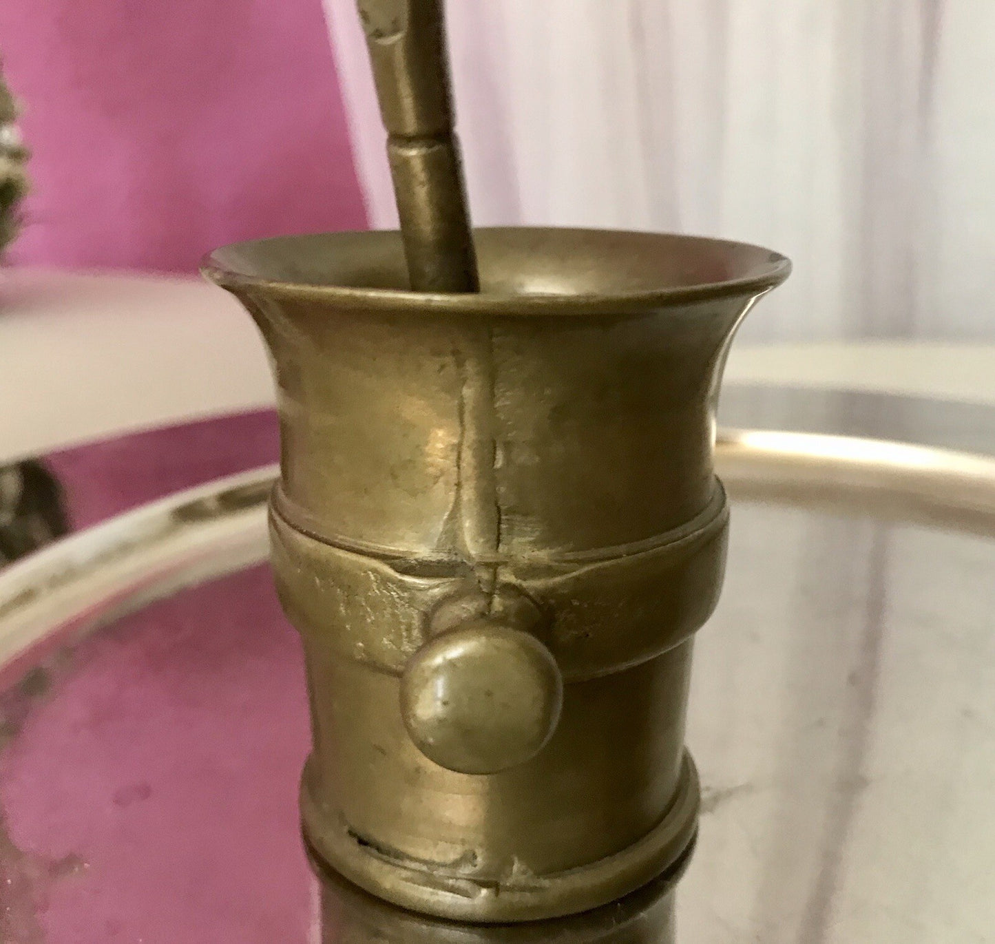 Alt Vintage Messing kleiner Mörser mit Pistill Stößel
