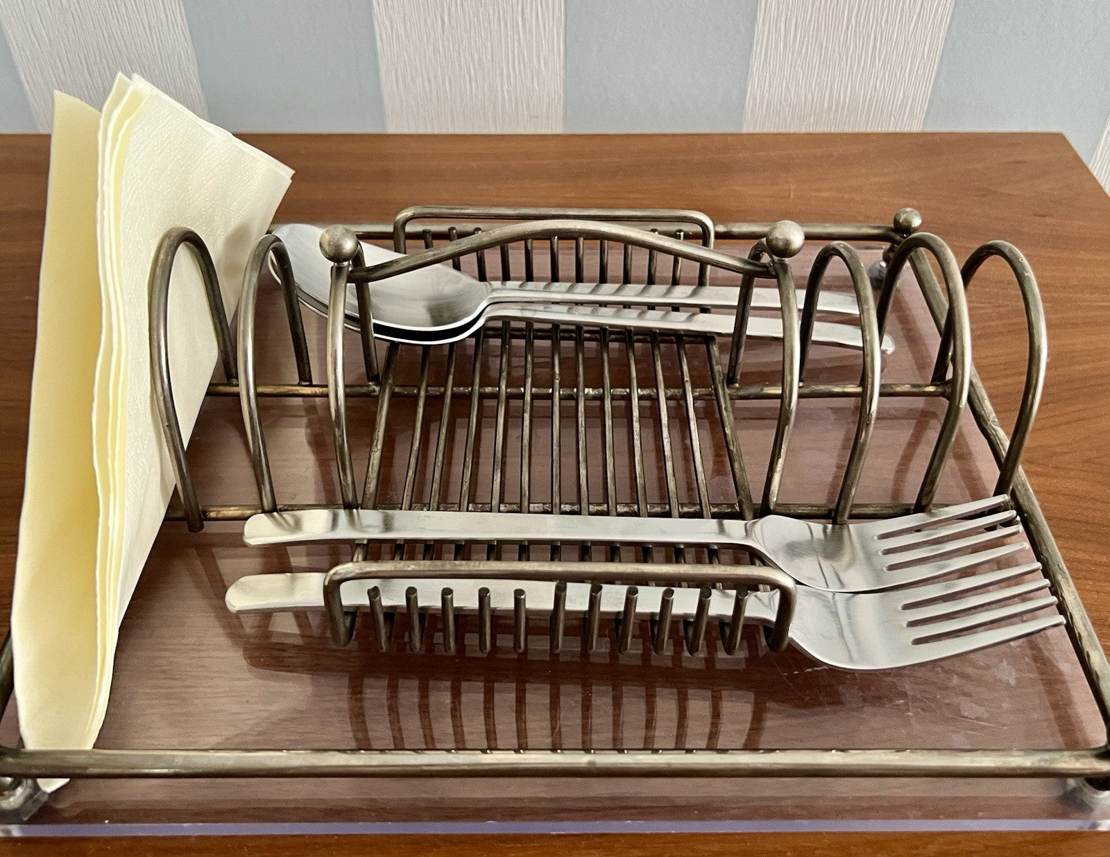 Vintage Mid Century 60er Esstisch Organizer Caddy Halter versilbert