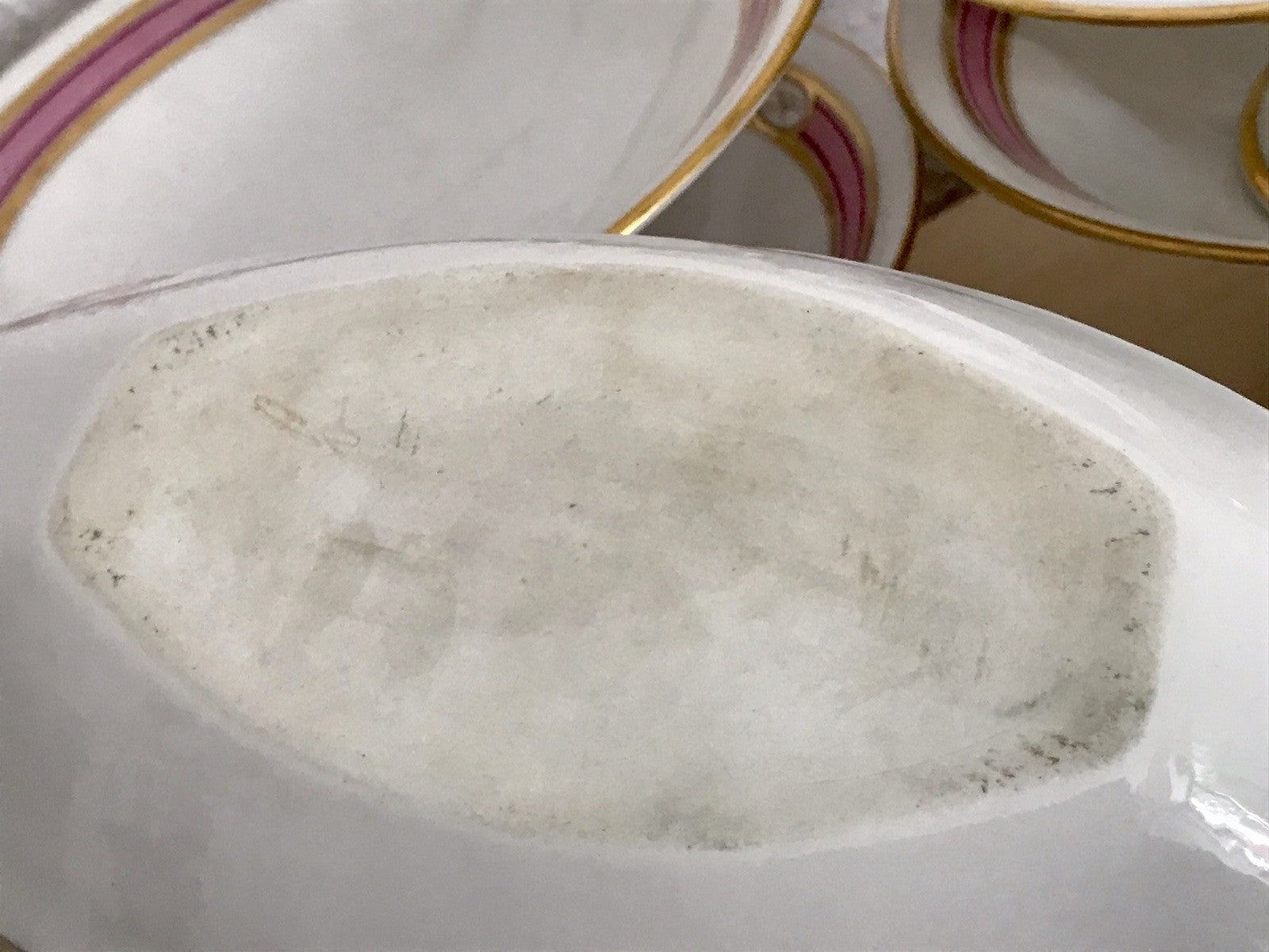 Antik Biedermeier Porzellan 1 Schiffchen Schale  ~1845 Ligatur Monogramm JR