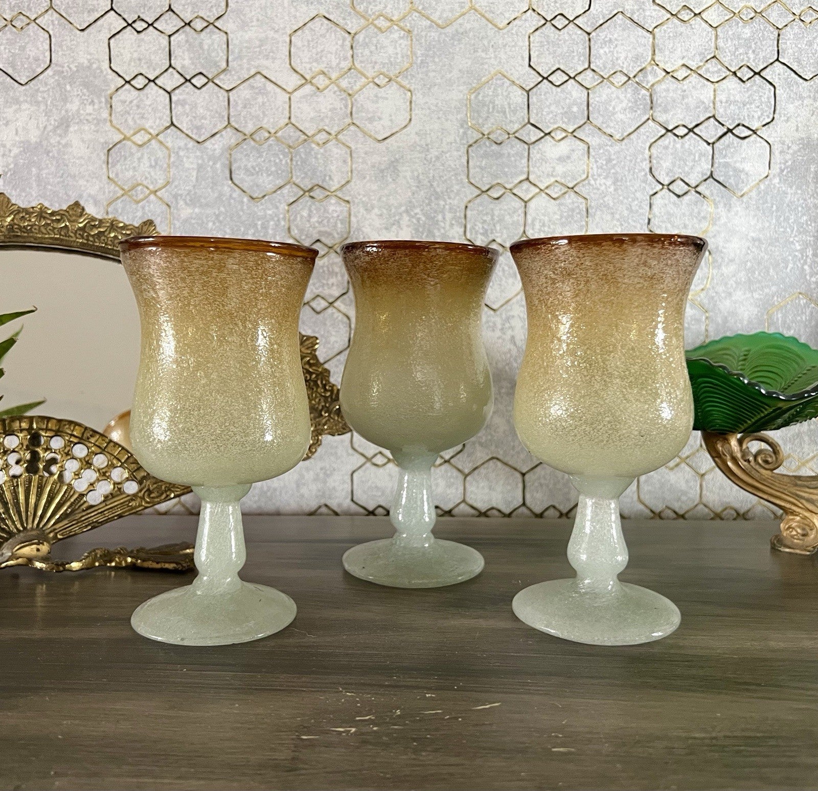 Antik Art Deco 3 Weingläser Weinkelche Glas Murano Pulegoso Napoleone Martinuzzi