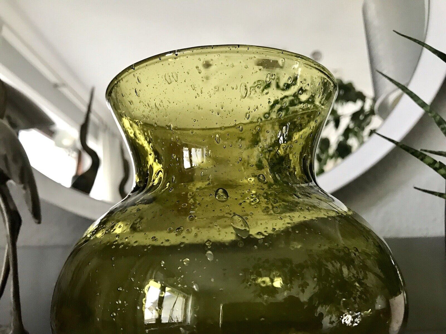 Vintage 60er Design Glasvase Glas oliv Grün Vase  Mid Century Bubble