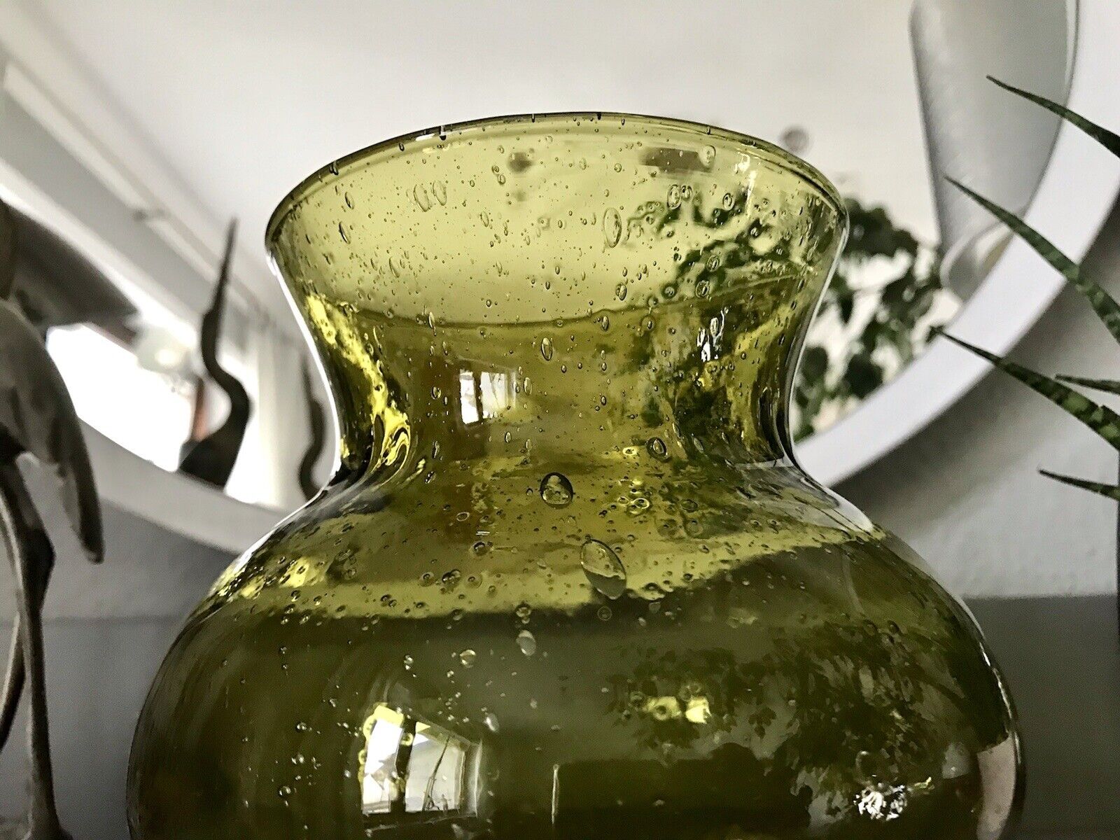 Vintage 60er Design Glasvase Glas oliv Grün Vase  Mid Century Bubble