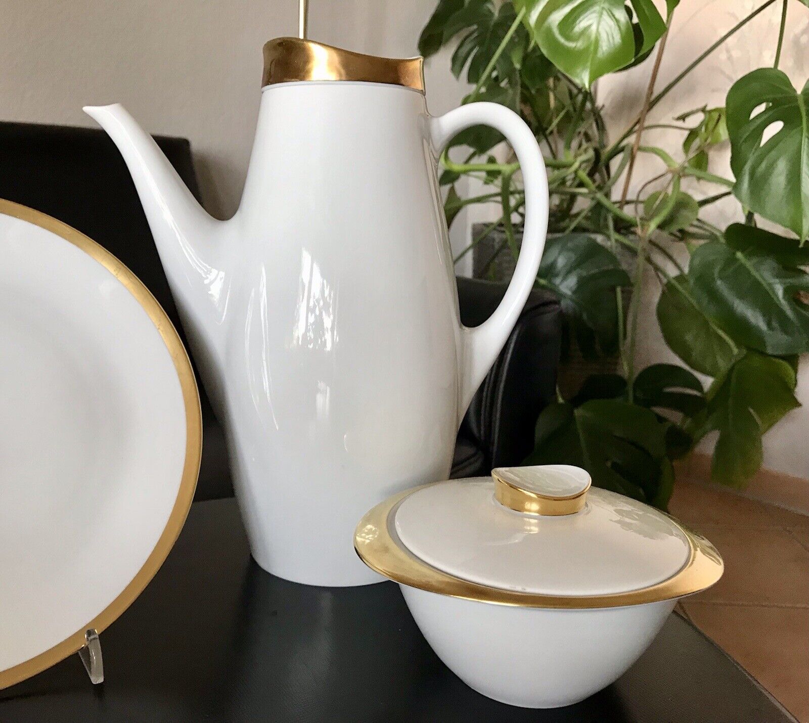 60er Thomas / Rosenthal Porzellan Konvolut Kaffeeservice weiß gold S. Bernadotte