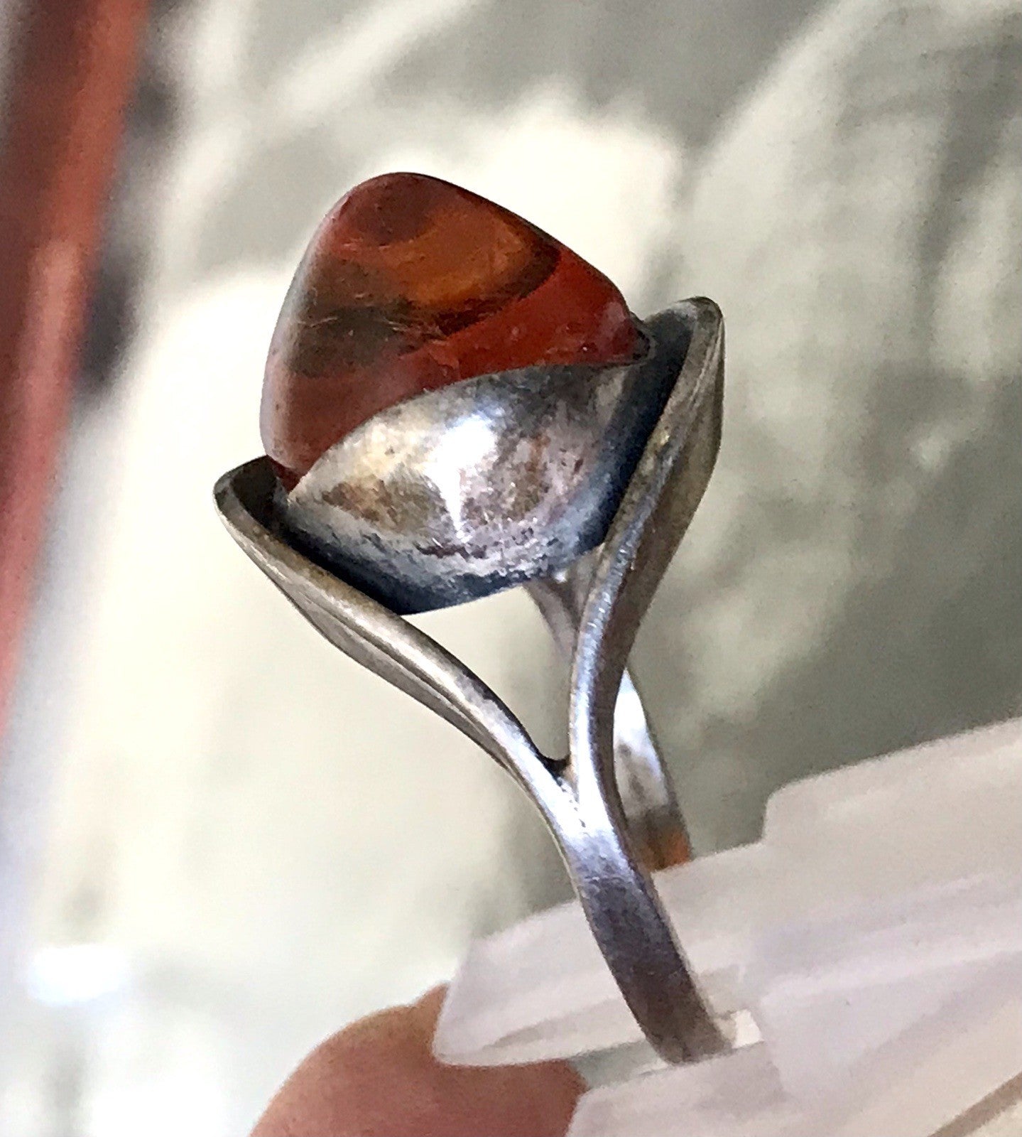 Alt Antik Vintage Edel Bernstein DAMEN RING Silber Super Design! Gr.56 57 WOW!