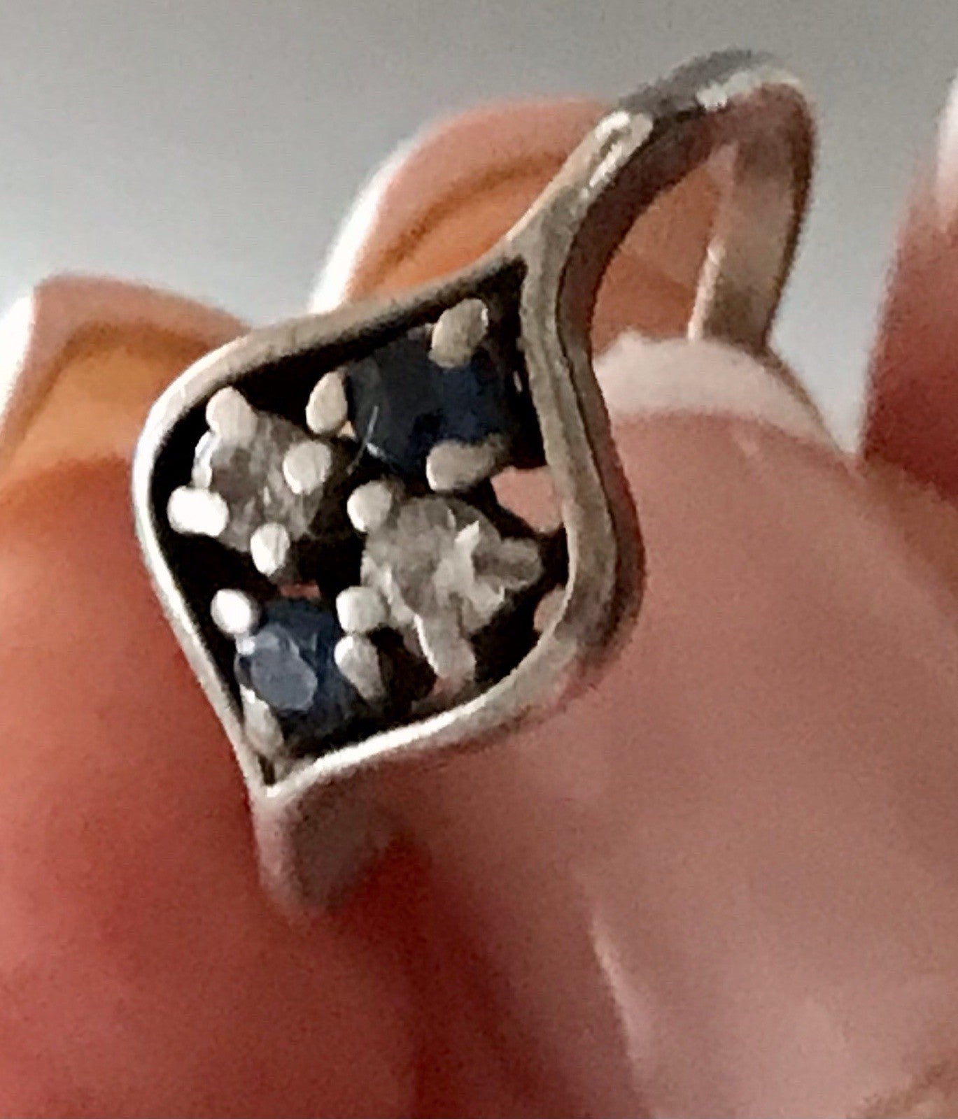 Antik ? Art Déco Damen Ring blaue farblose Steine Silber 925 Gr.51 52 Teka