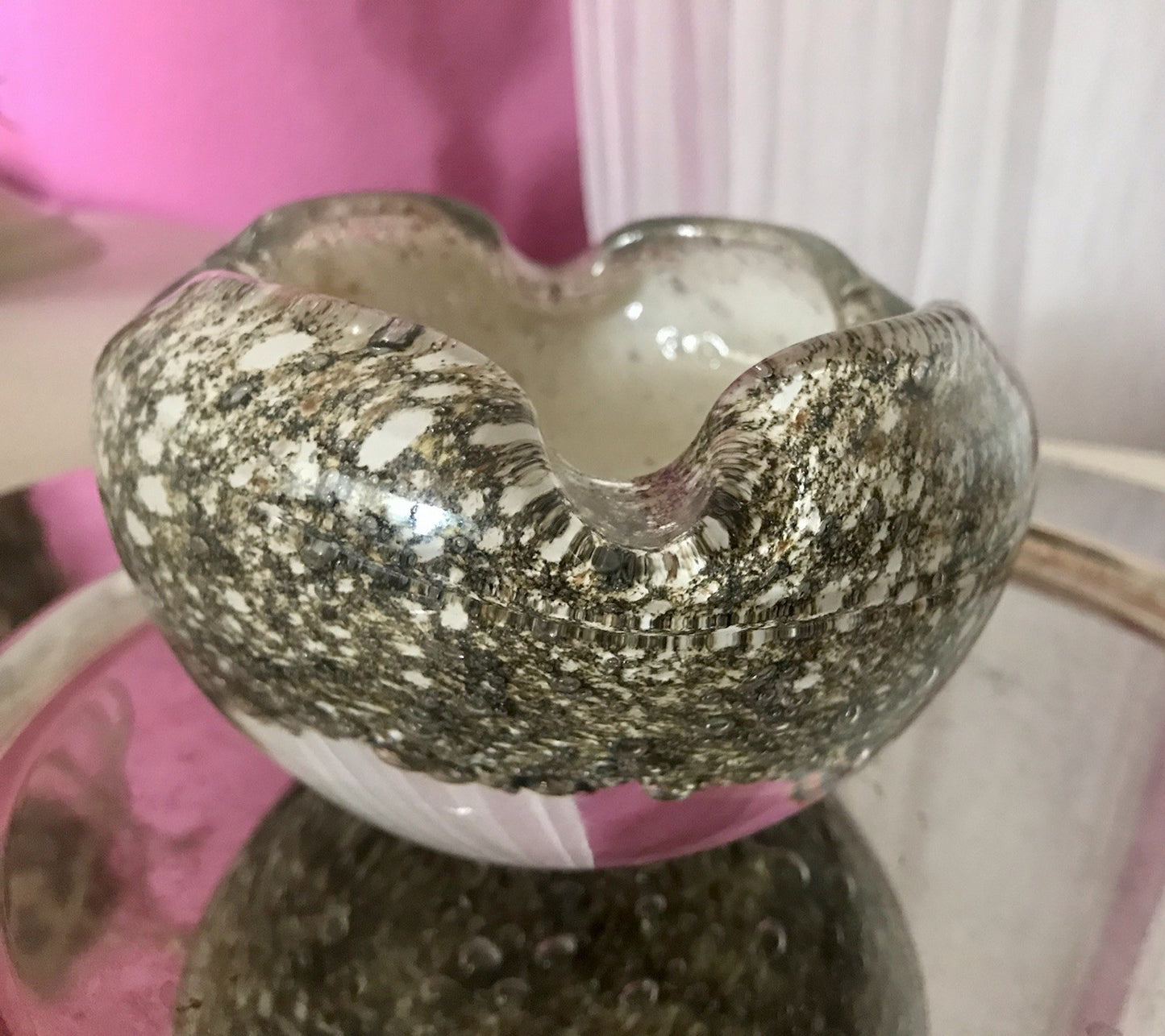Murano 60er 70er Jahre Schale grau beige weiß So Schön! Schaum Luftblasen