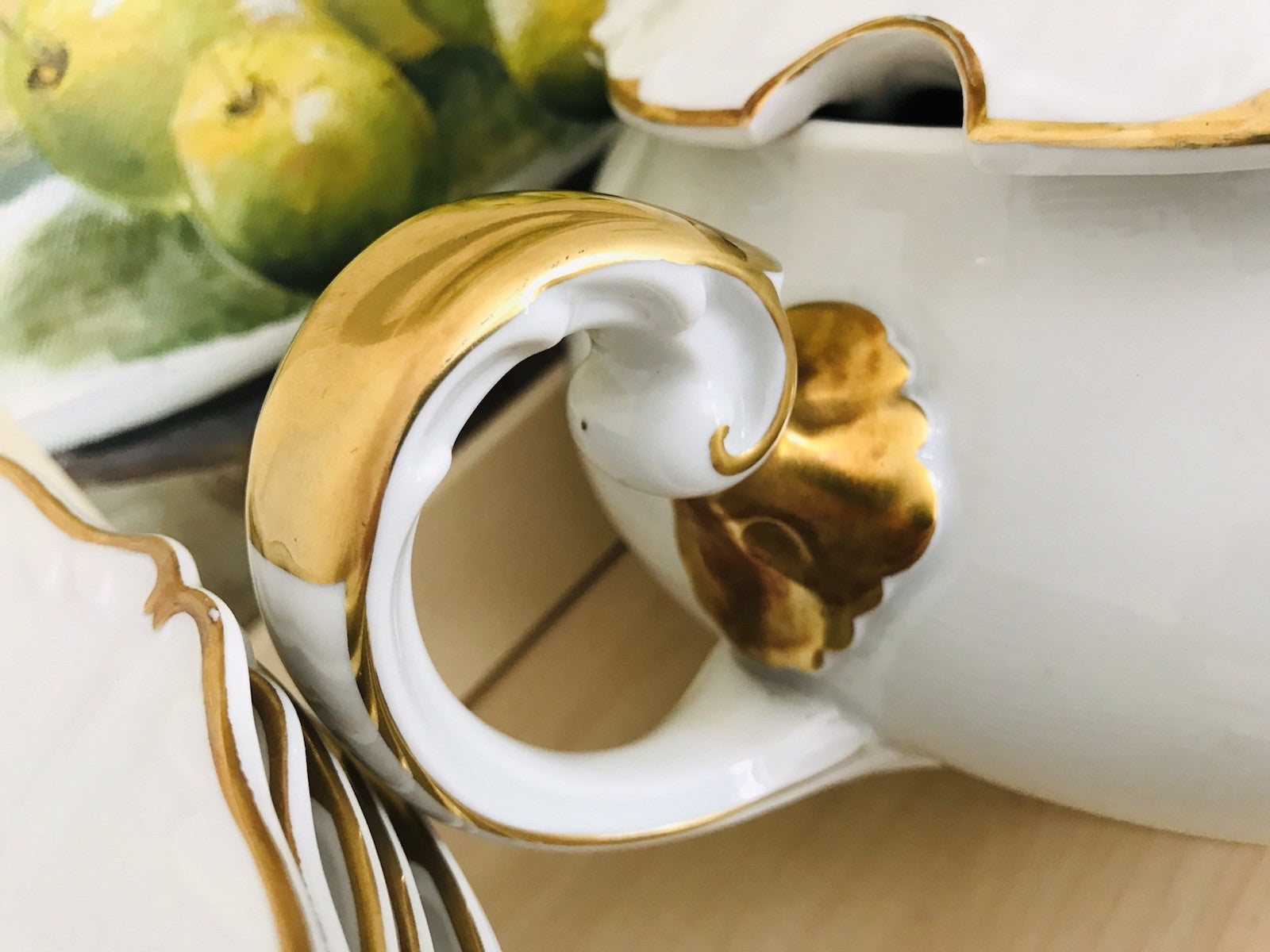 Antik Art Déco Porzellan Tafelservice Carstens Sorau weiß goldene Ranke EDEL