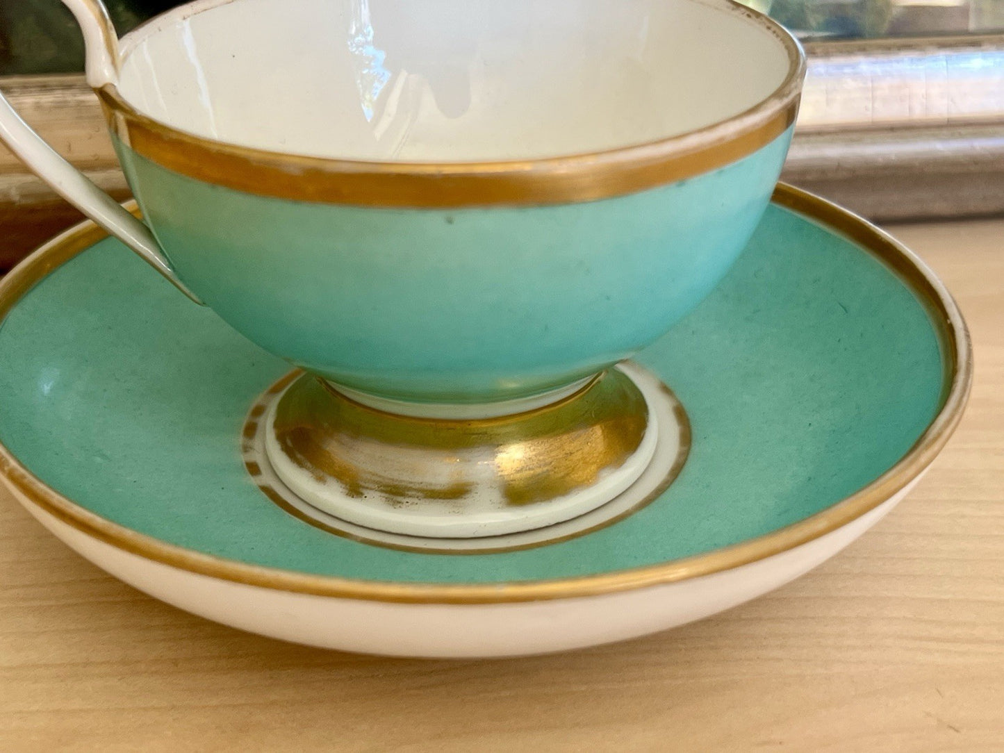 Antik Biedermeier Porzellan Kaffeegedeck Tasse Teetasse schön weiß türkis gold!