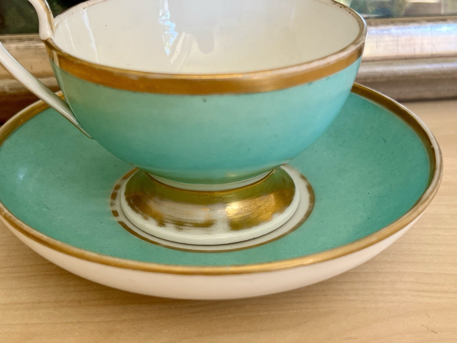 Antik Biedermeier Porzellan Kaffeegedeck Tasse Teetasse schön weiß türkis gold!