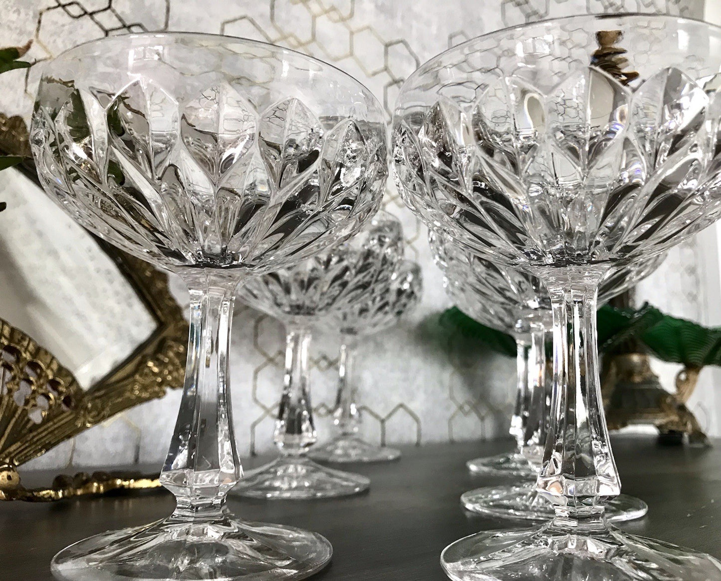 Vintage 9x Champagnerschalen Sektschalen Kristallglas Schliff Bleikristall