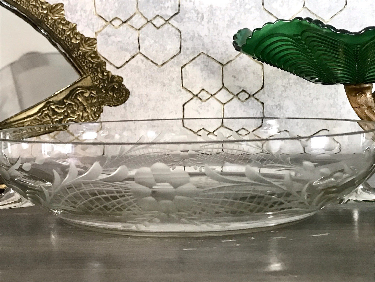 Antik EDEL Art Déco Schale Glasschale mundgeblasen geschliffen mit Henkeln