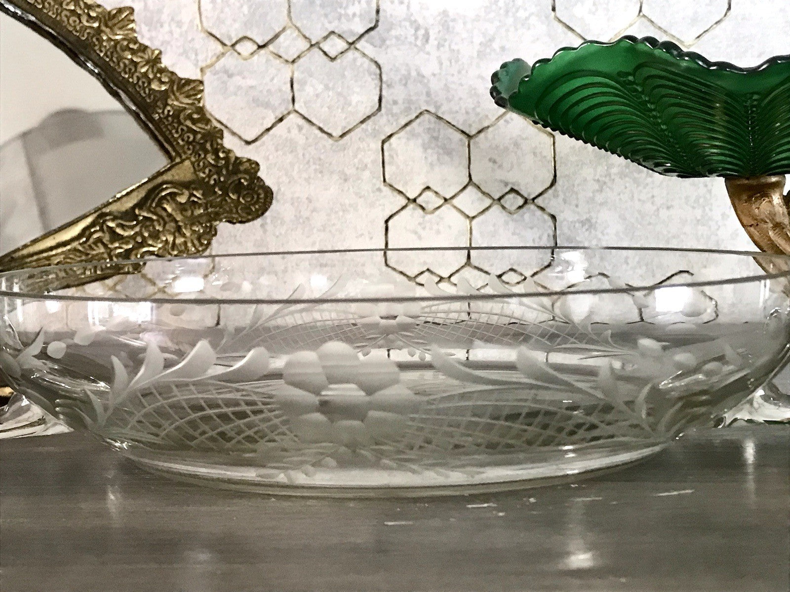 Antik EDEL Art Déco Schale Glasschale mundgeblasen geschliffen mit Henkeln