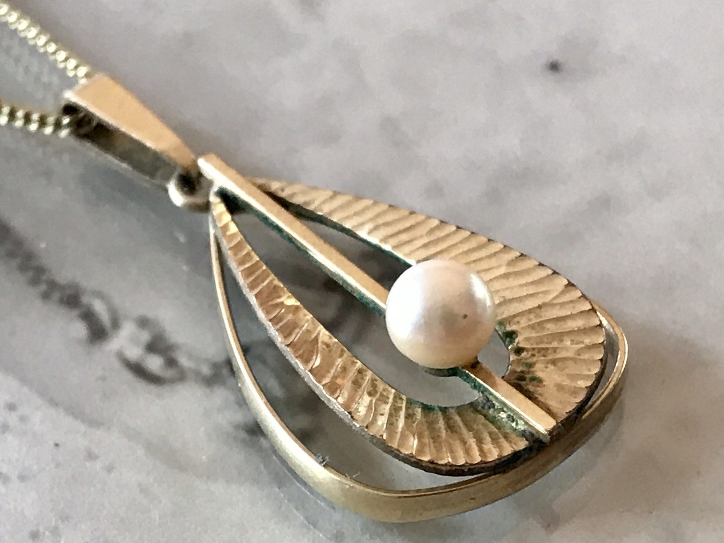 Vintage Designer Anhänger Perle Amerik. Doublè vergoldet