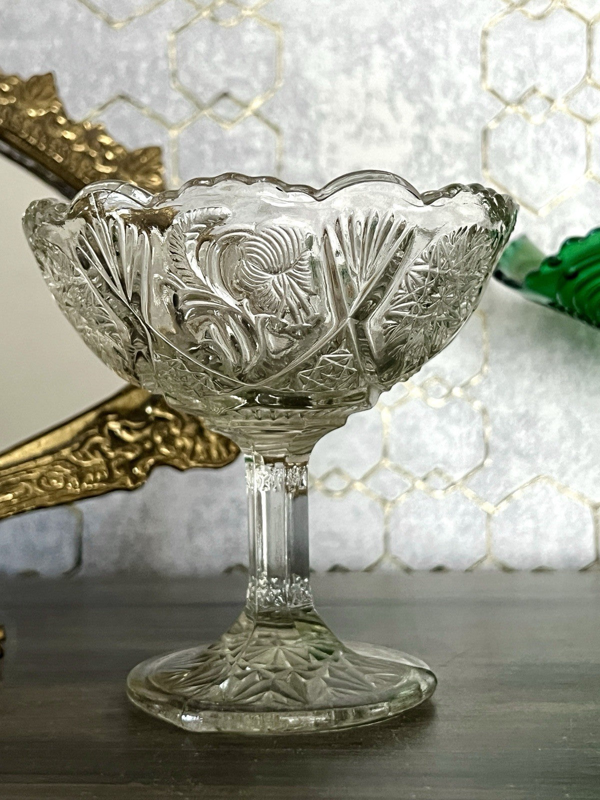 Antik Jugendstil Pressglas Glas Fußschale Schale Zuckerschale