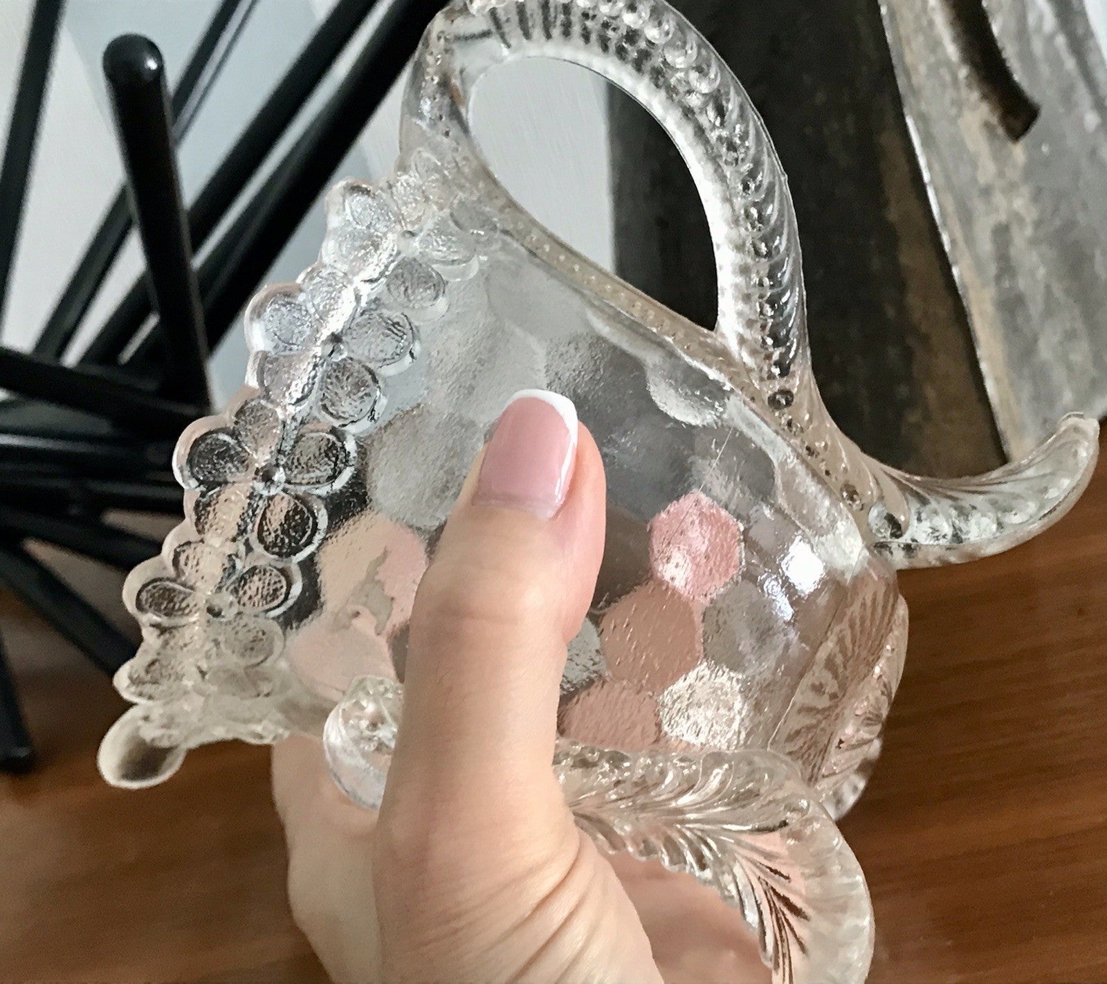 Antik Pressglas Sahnegießer Milchkännchen Kännchen Glas selten ungewöhnlich WOW
