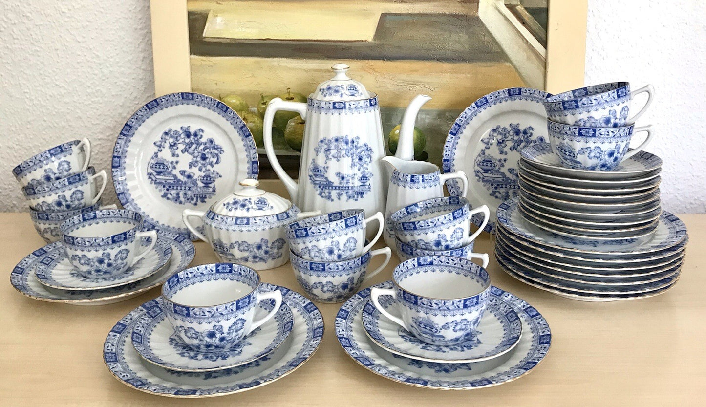 Edel Vintage Porzellan Kaffeeservice 12 Pers. Seltmann Weiden &andere China blau