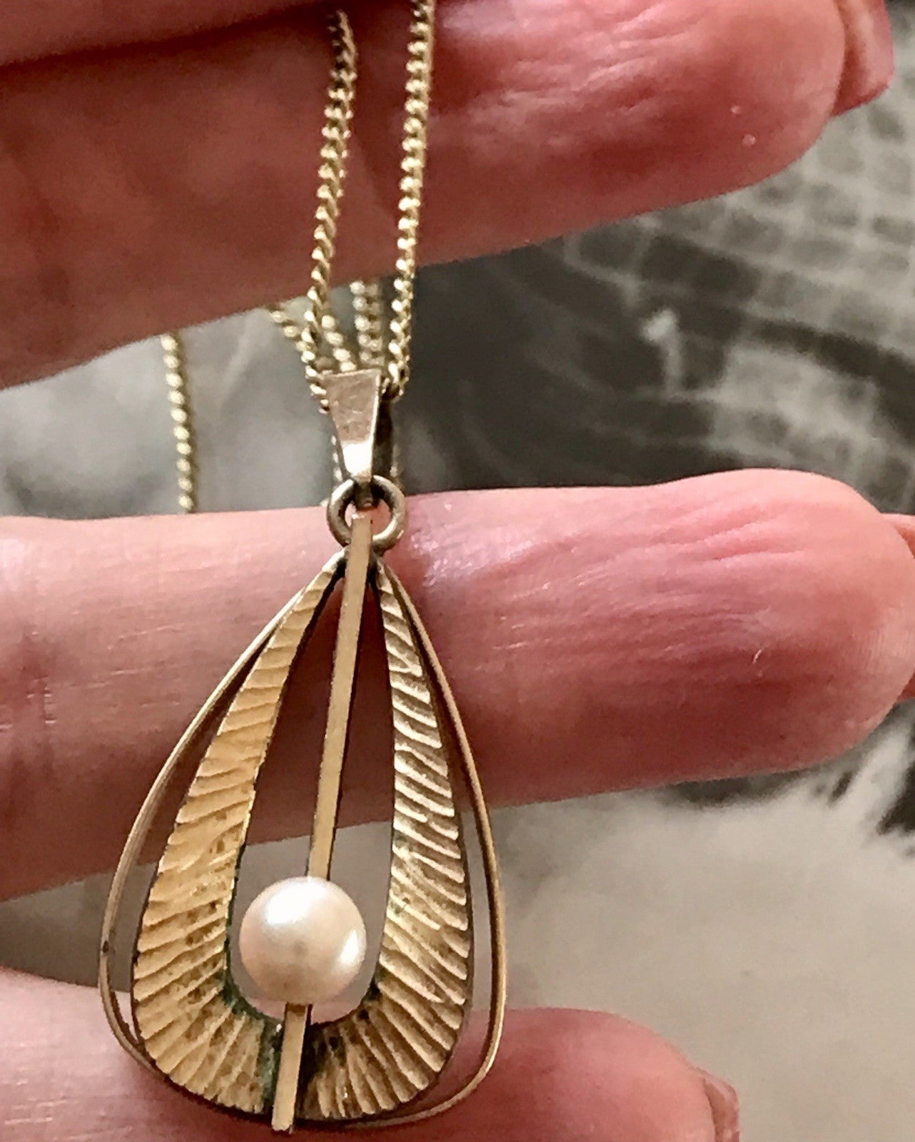 Vintage Designer Anhänger Perle Amerik. Doublè vergoldet