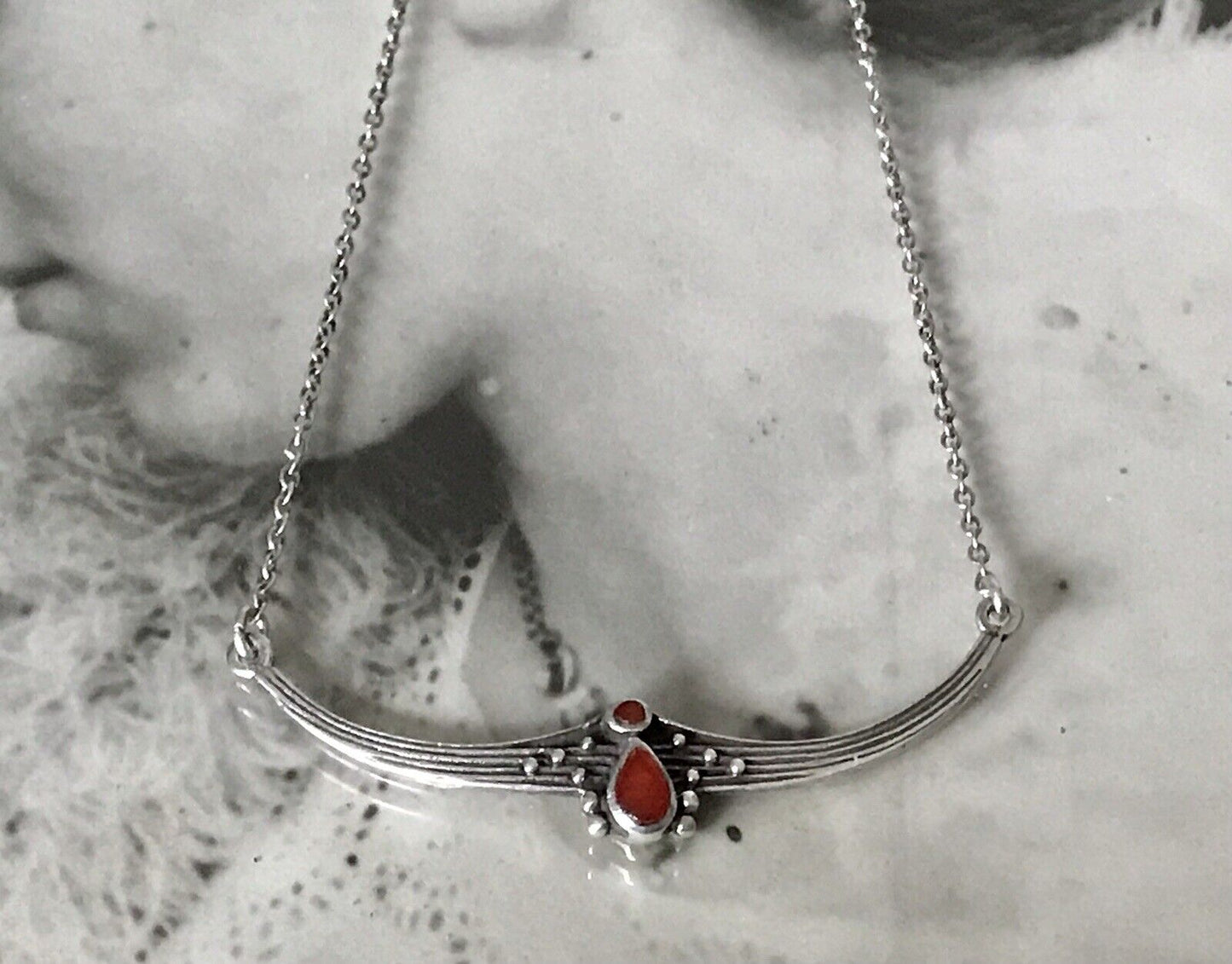 Antik Jugendstil Art Déco 925 Sterling Silber Collier Halskette roter Stein