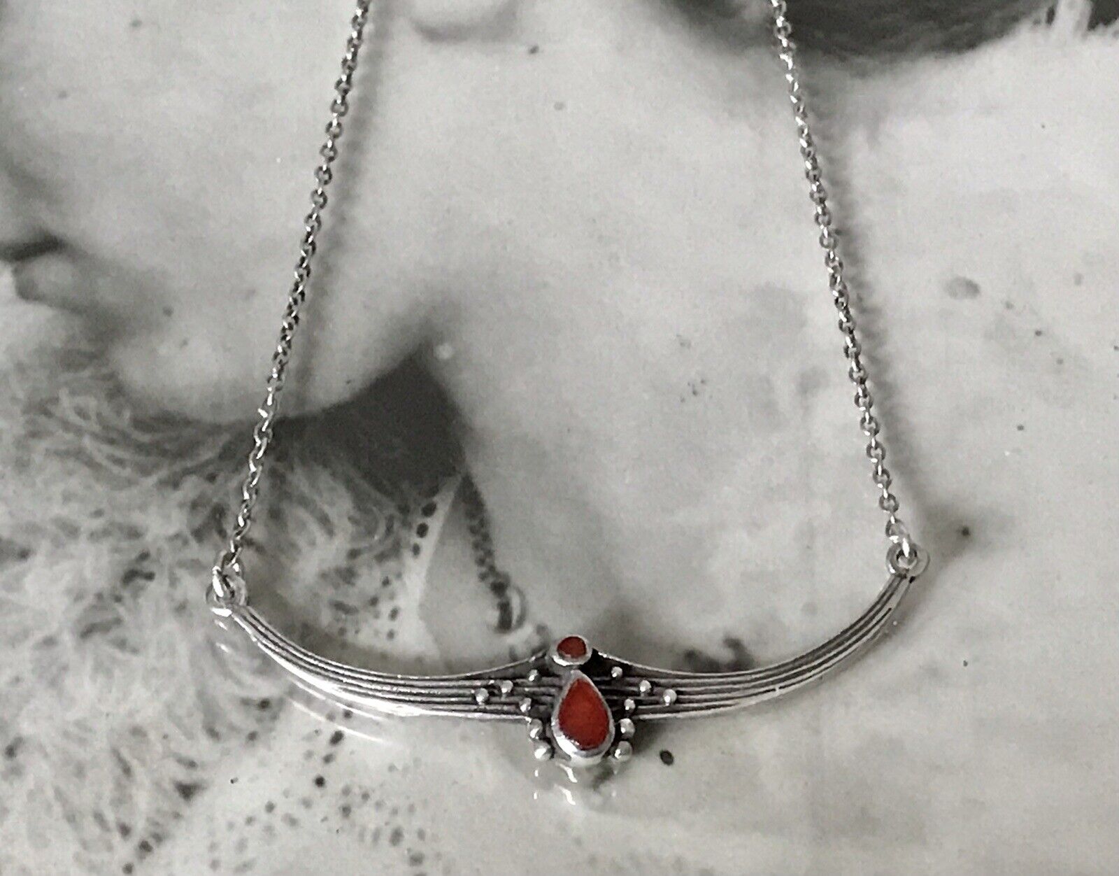 Antik Jugendstil Art Déco 925 Sterling Silber Collier Halskette roter Stein