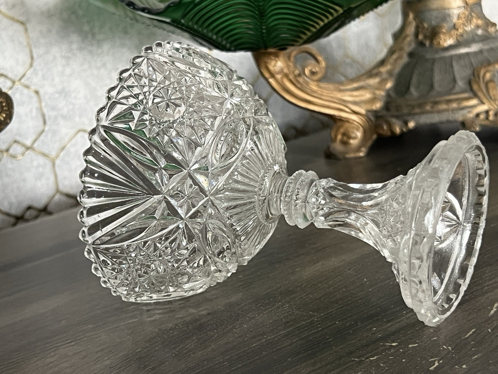 Antik Jugendstil Pressglas Glas Fußschale Schale Zuckerschale Brockwitz