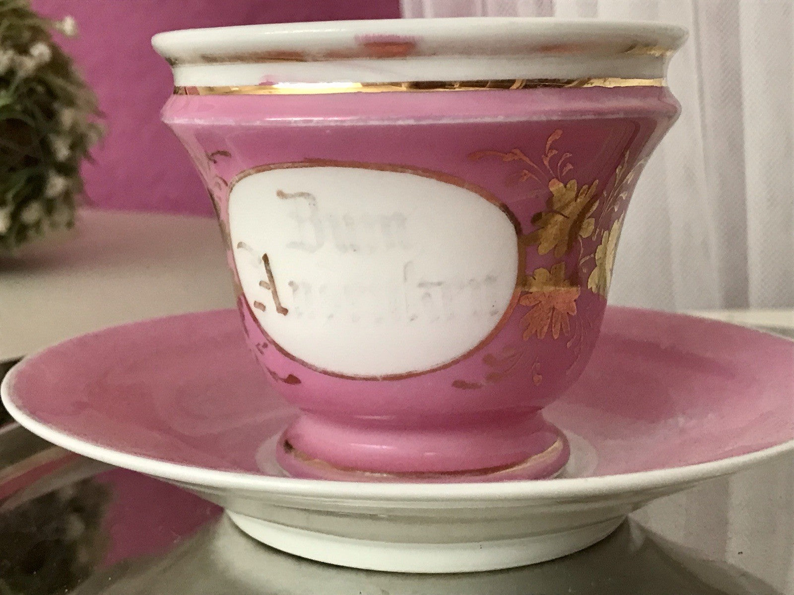 Antik Porzellan Andenken Becher Gedeck Sammeltasse Tasse „Zum Andenken“ Tielsch