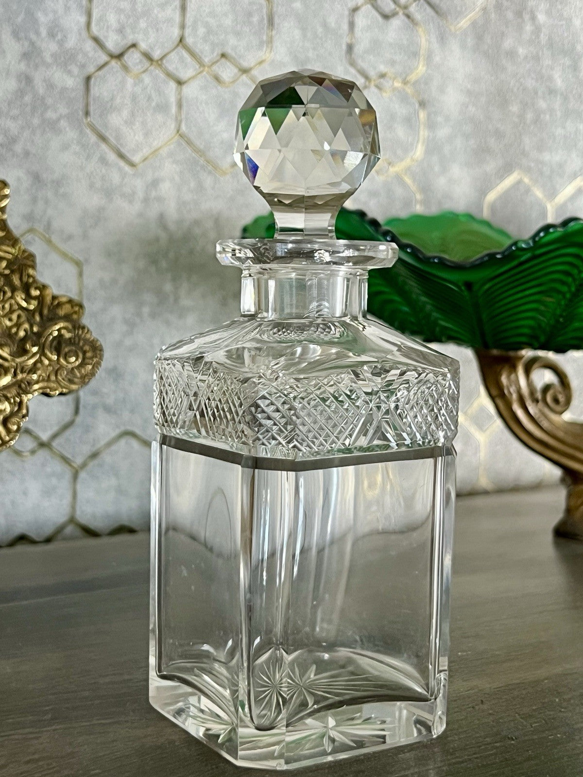 Antik Baccarat 1x Flakon Parfüm kleine Glaskaraffe Schnitt Bleikristall