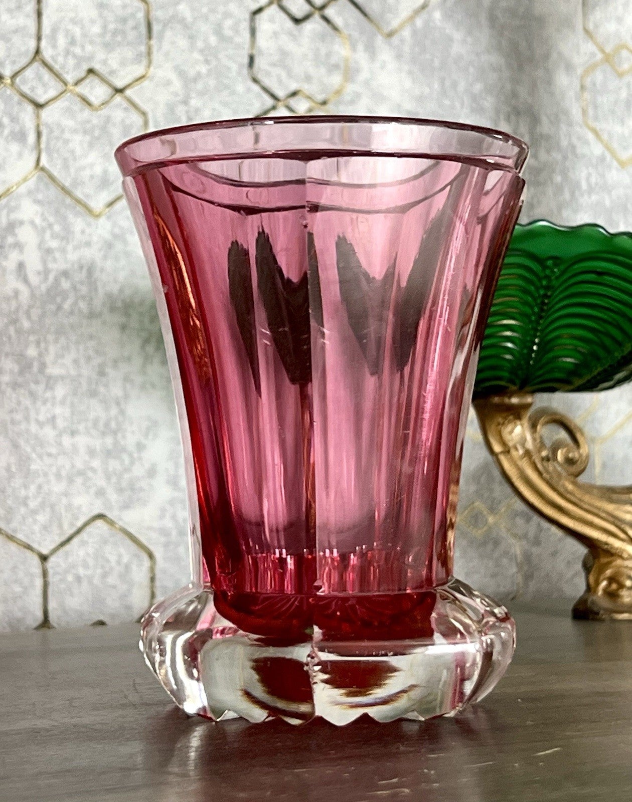 Antik Fußbecher Rubinrot Becher Weinglas Ranftbecher Glas goldrubin