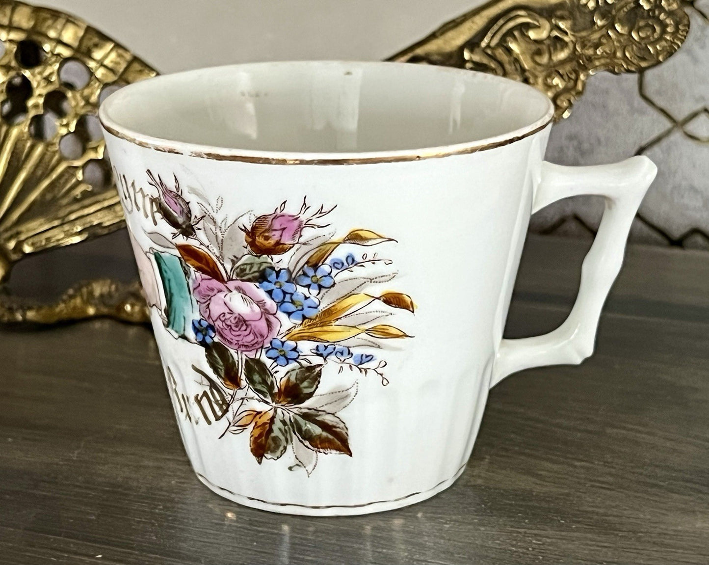 Antik Porzellan Andenken Becher Sammeltasse Tasse Gott segne dieses Bund